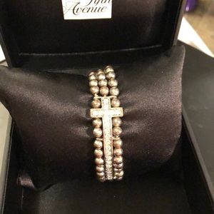 Silver ball vintage cross bracelet